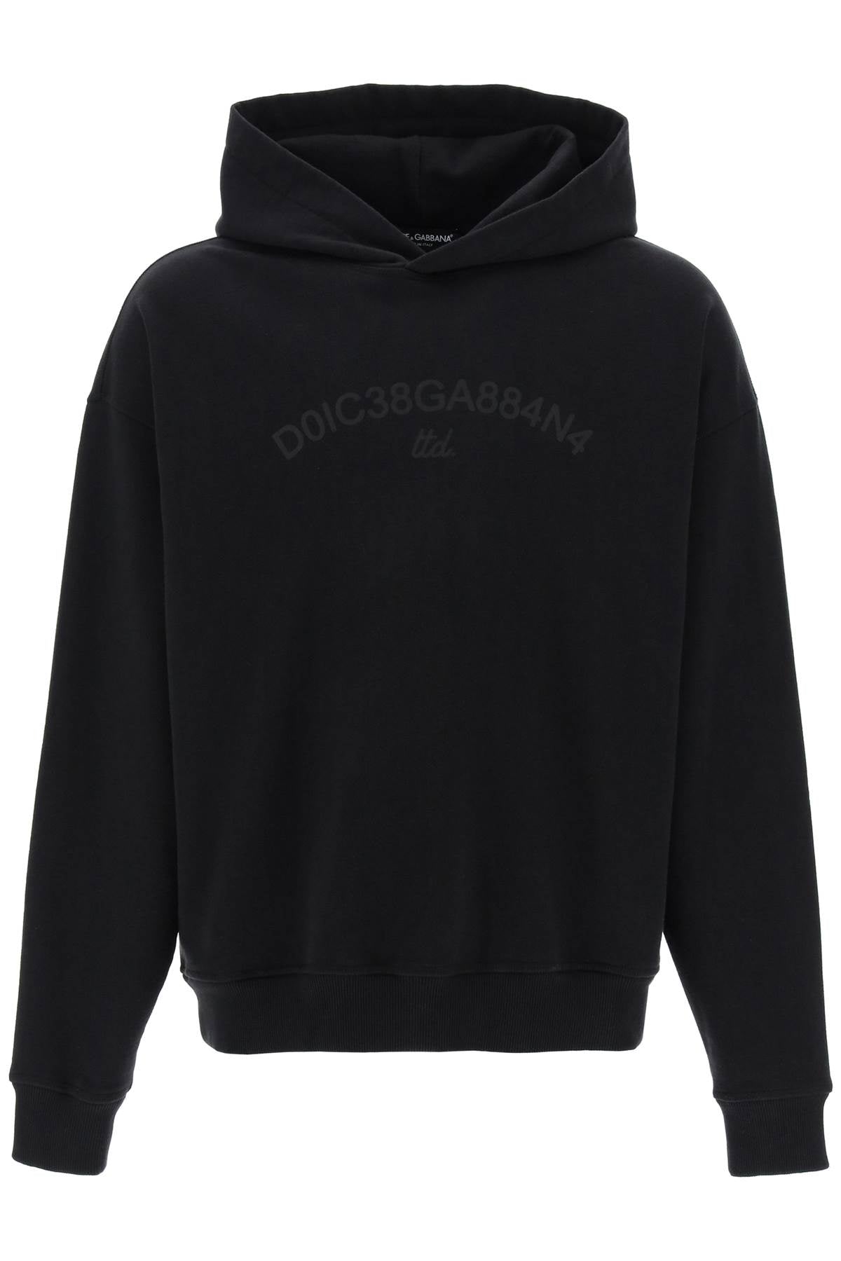 DOLCE & GABBANA Men's Black Hoodie with Tone-On-Tone Logo Print