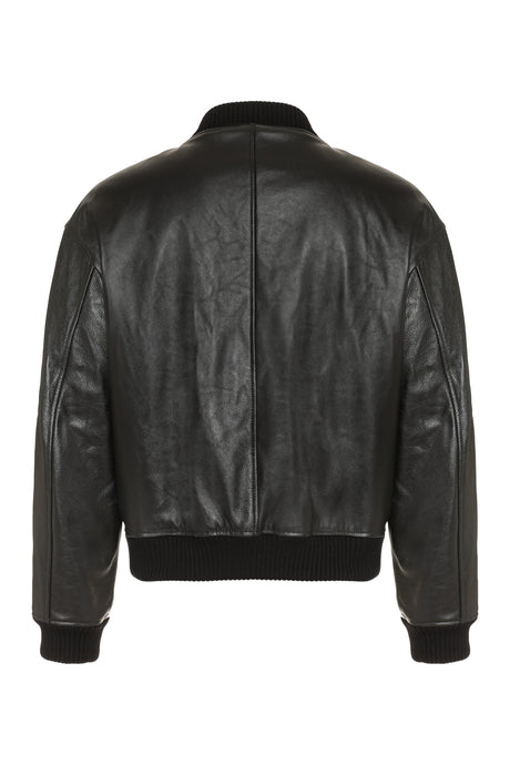 DOLCE & GABBANA Men's Leather Jacket with Ribbed Knit Details