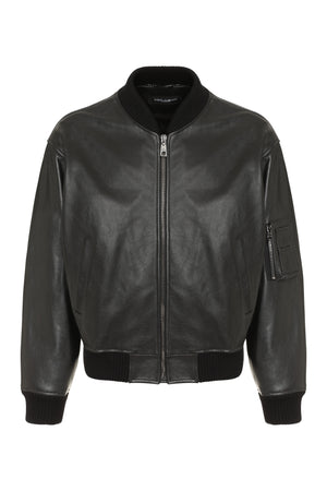 Men's Leather Jacket with Ribbed Knit Details