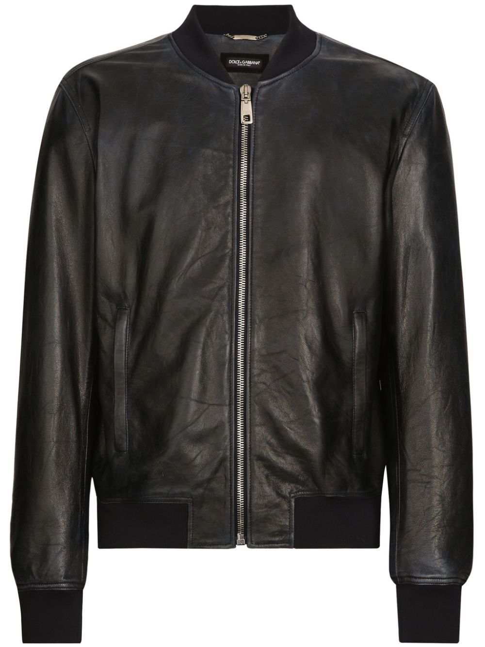 Midnight Blue Men's Nappa Leather Bomber Jacket