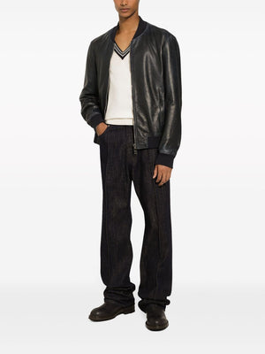 Midnight Blue Men's Nappa Leather Bomber Jacket