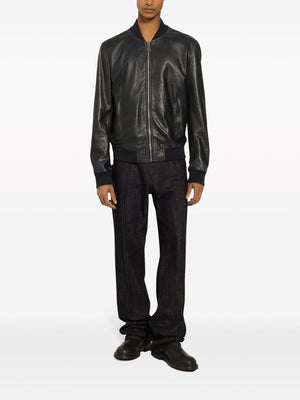 Midnight Blue Men's Nappa Leather Bomber Jacket