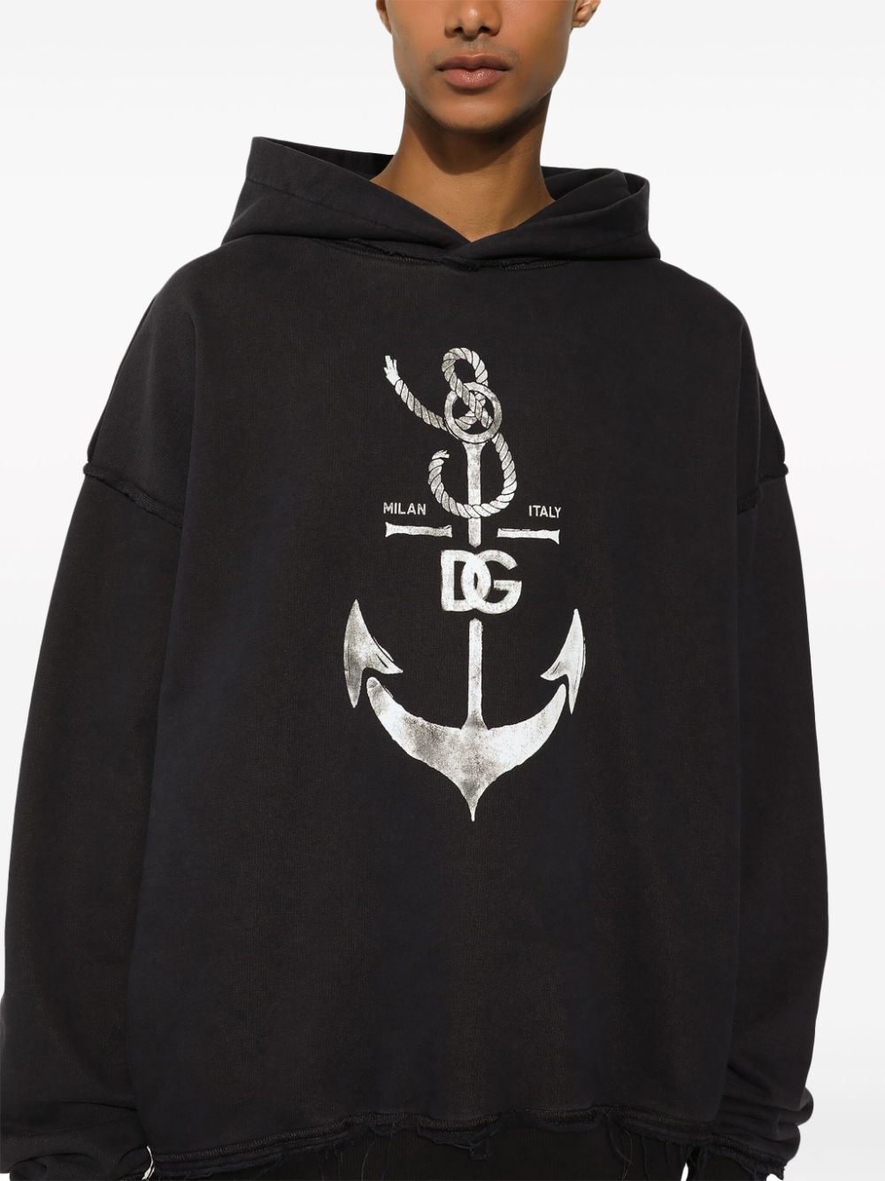 Men's Navy Blue Logo-Print Cotton Hoodie