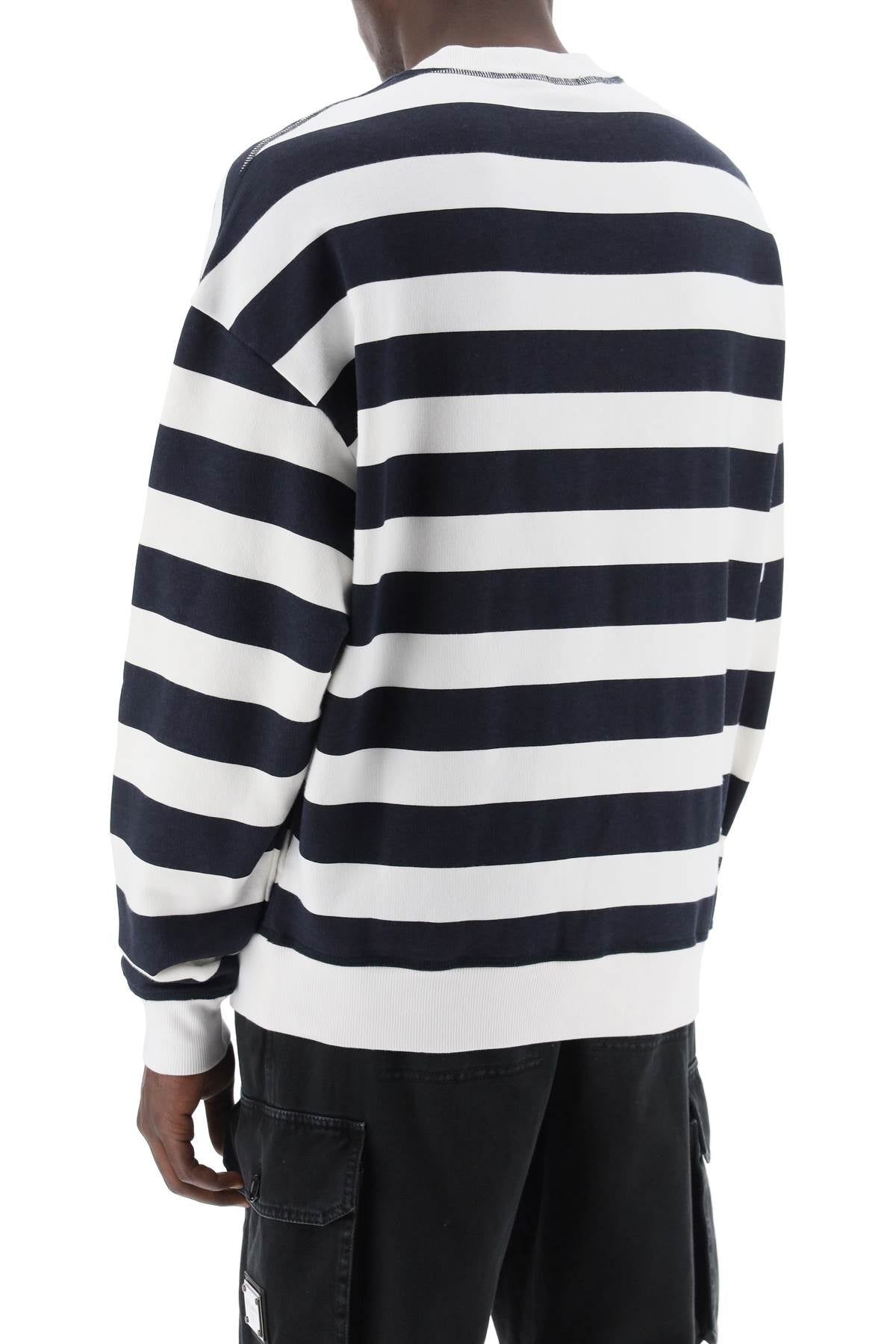 DOLCE & GABBANA Nautical-Inspired Striped Men's Sweatshirt with Embroidered Logo