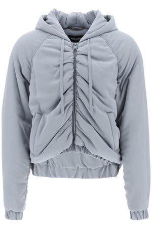 Cropped Silk Bomber Jacket - Grey