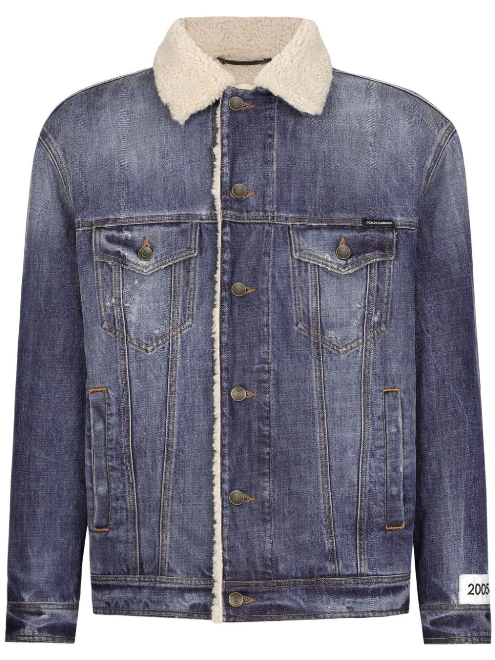 DOLCE & GABBANA Men's Denim Jacket with Faux-Shearling Trim