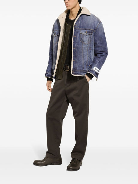 DOLCE & GABBANA Men's Denim Jacket with Faux-Shearling Trim