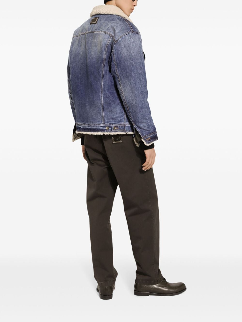 DOLCE & GABBANA Men's Denim Jacket with Faux-Shearling Trim