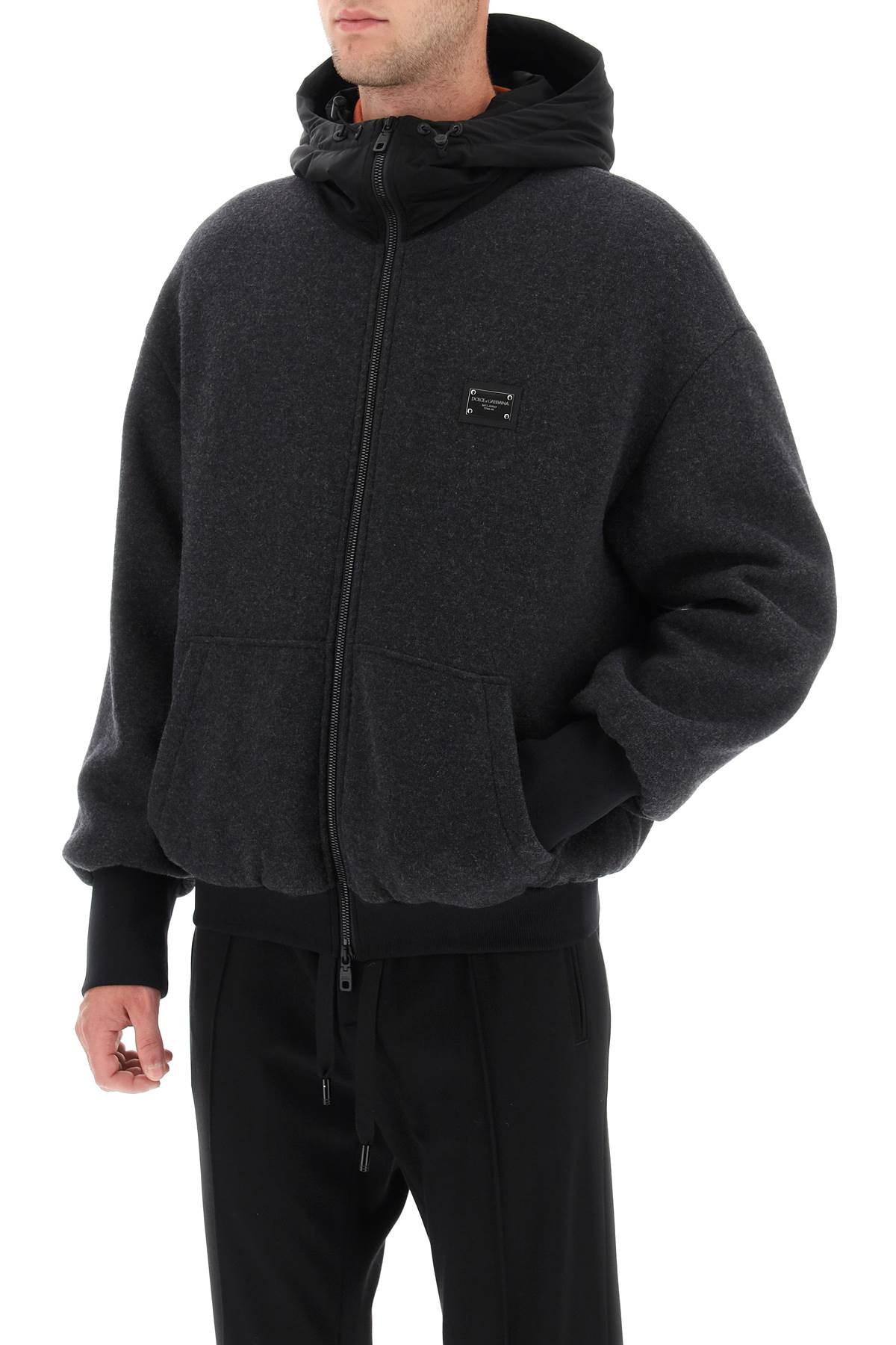 Áo khoác nỉ có mũ full-zip cho nam màu xám cho FW23