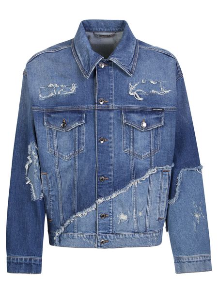 DOLCE & GABBANA Men's Patchwork Blue Denim Jacket for SS23