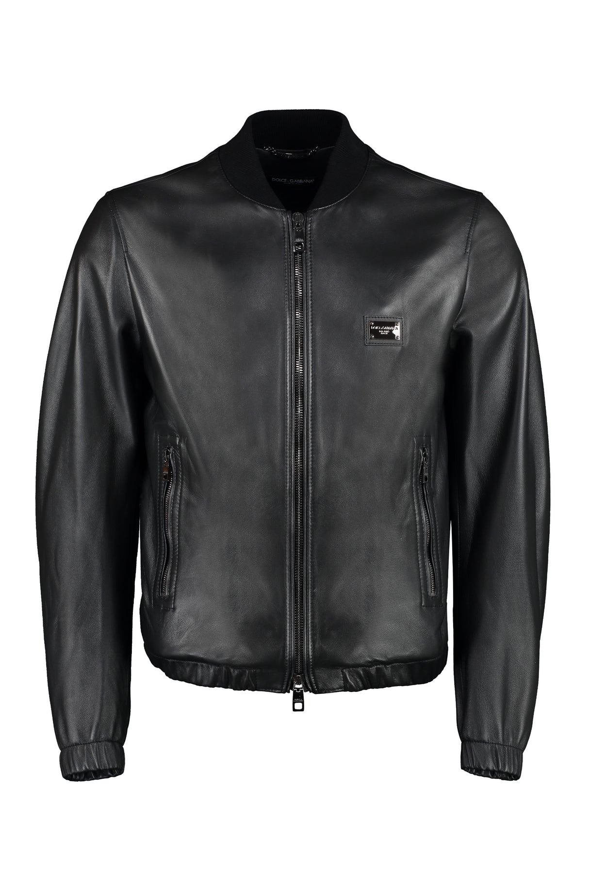 DOLCE & GABBANA Luxurious Black Leather Jacket with Fitted Baseball Collar