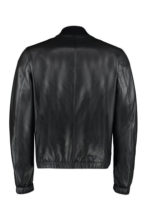 DOLCE & GABBANA Luxurious Black Leather Jacket with Fitted Baseball Collar