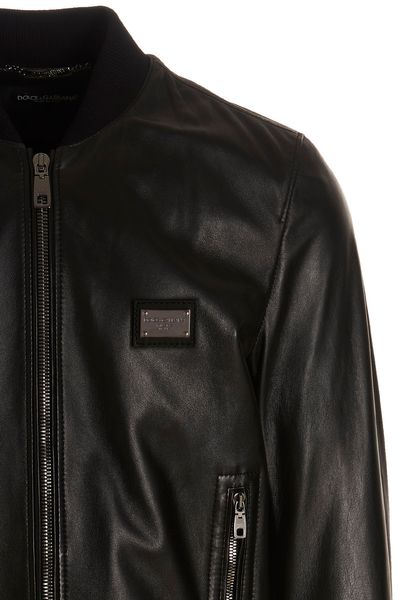 DOLCE & GABBANA Luxurious Black Leather Jacket with Fitted Baseball Collar