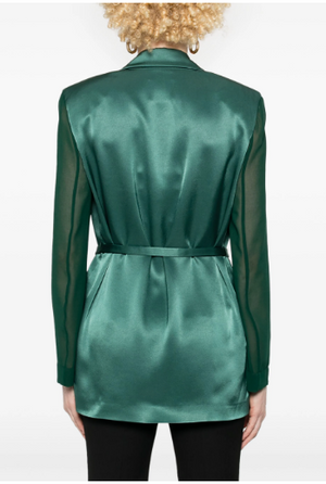 PINKO Emerald Green Satin Jacket with Detachable Waist Belt