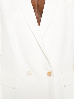Áo khoác Vest Blazer nữ màu trắng hai hàng khuy với ve cổ cao và miếng đệm vai