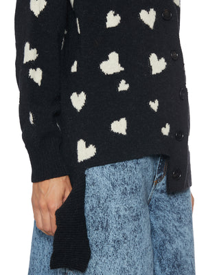 MARNI Cozy Black Knit Cardigan with Heart Design