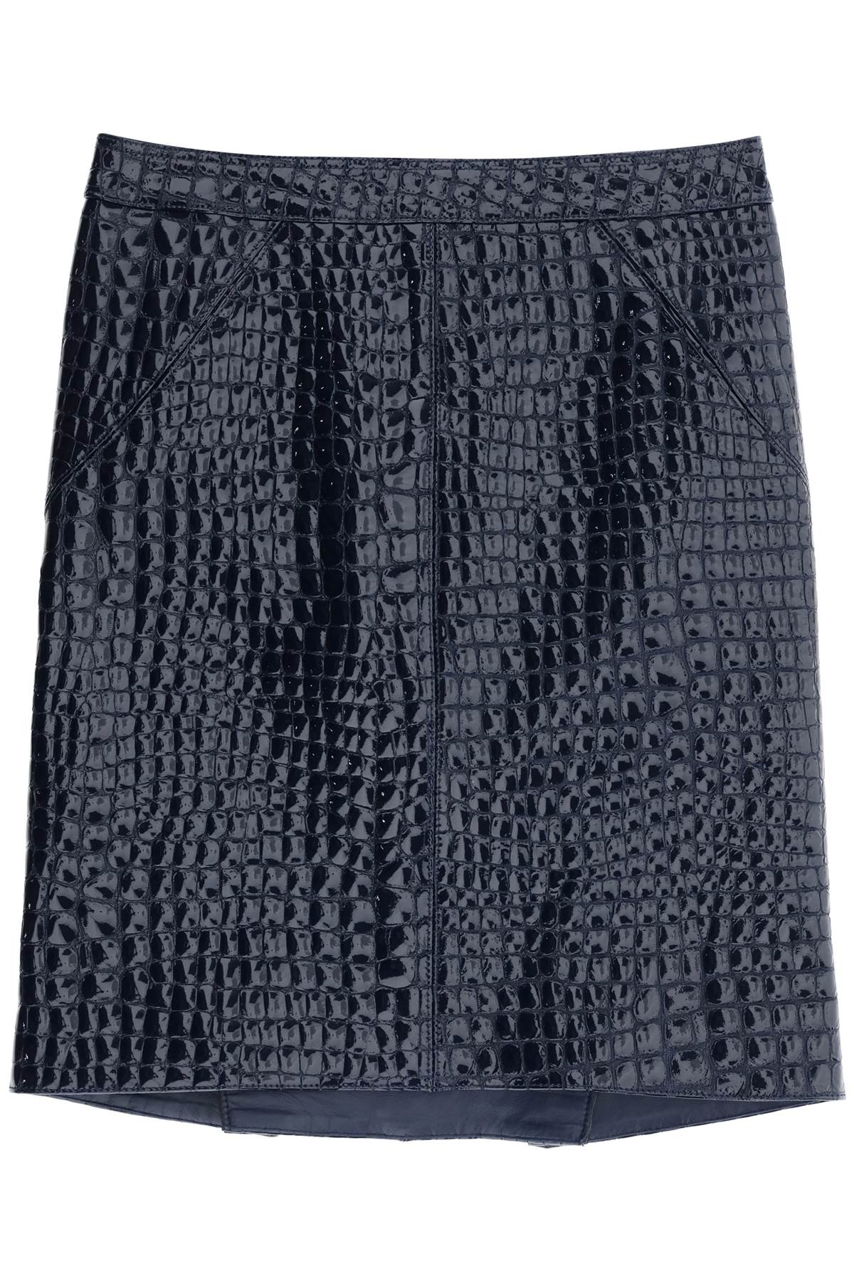 TOM FORD Blue Crocodile-Effect Goat Leather Skirt for Women - Knee-Length, Glossy Finish, French Front Pockets