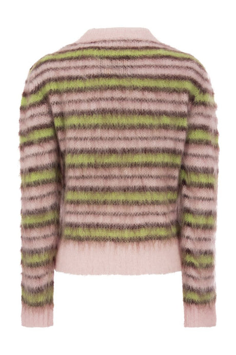 Stylish Multicolored Striped Mohair and Wool Pullover for Women
