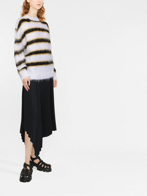 Cozy Striped Pullover for Women - Soft Mohair Blend and Low Shoulder Design