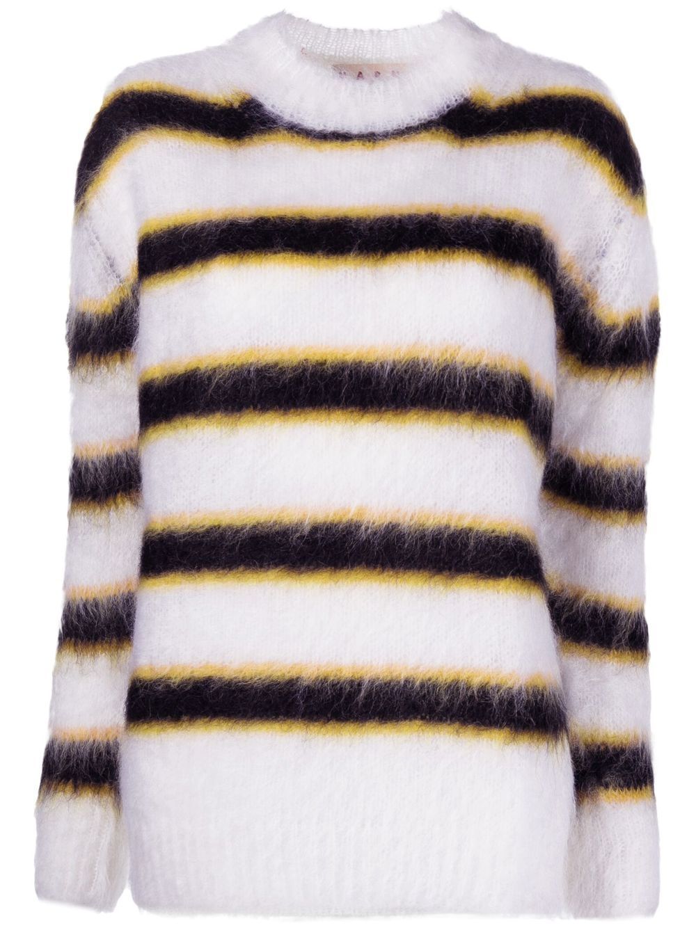 Cozy Striped Pullover for Women - Soft Mohair Blend and Low Shoulder Design