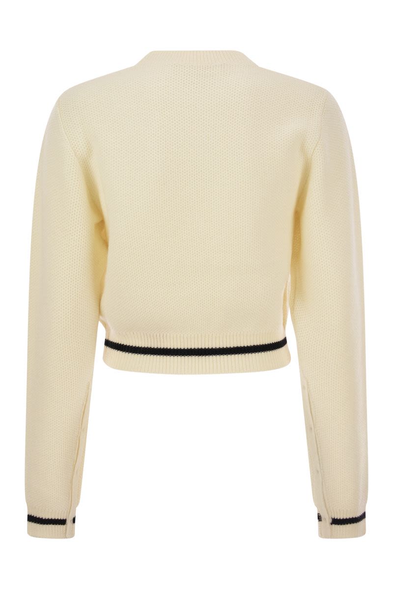 MARNI Women's White Wool Sweater with Balloon Sleeves and Embroidered Logo