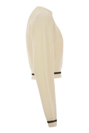 女性用 白色 ウール バルーンスリーブ セーター