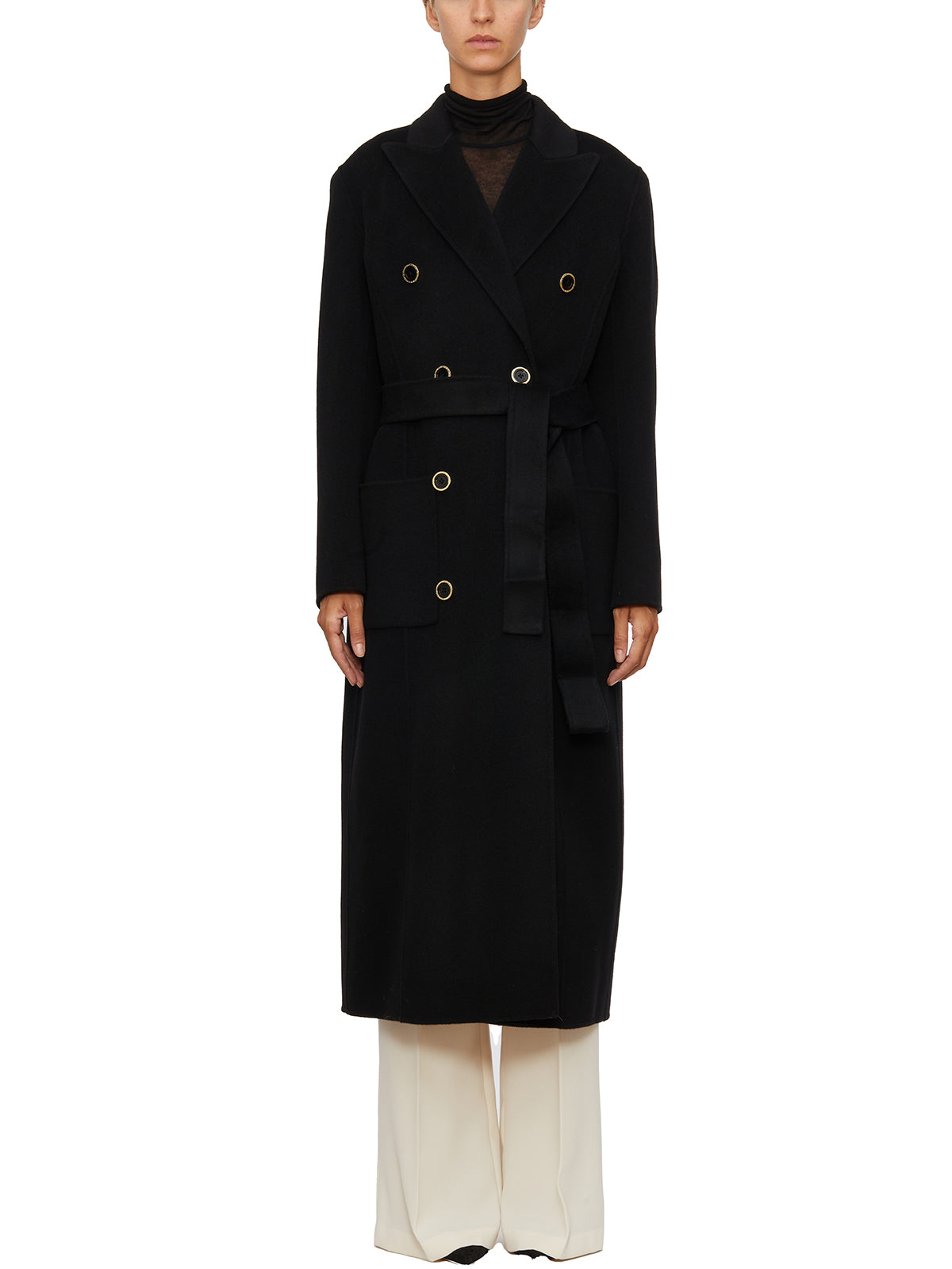 黑色女性Doppopetto羊毛外套 - FW23系列