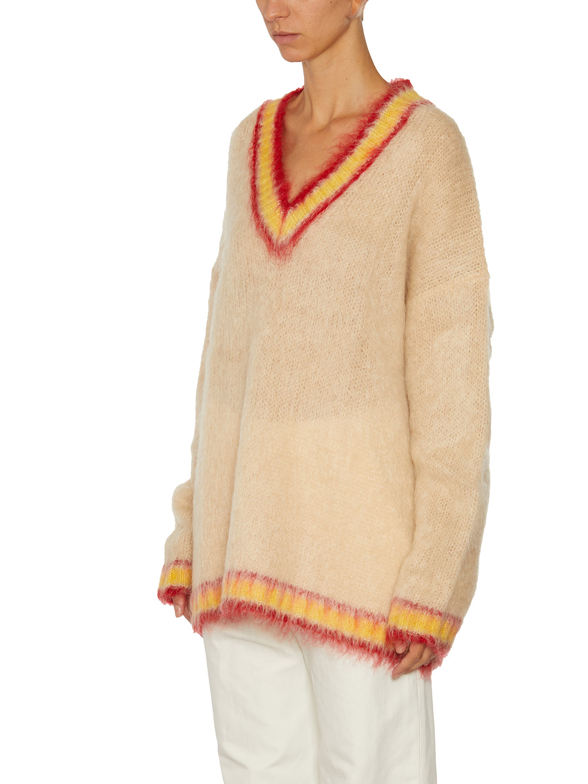 MARNI Cozy and Chic Women's Mohair V-Neck Sweater in Beige - FW23 Collection