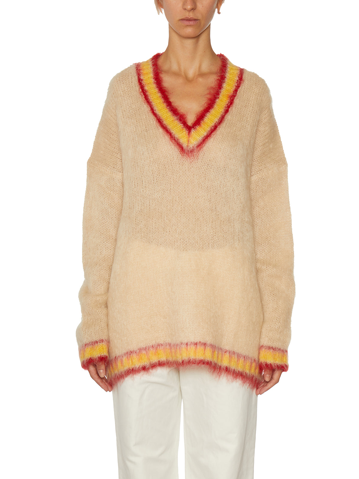 MARNI Cozy and Chic Women's Mohair V-Neck Sweater in Beige - FW23 Collection