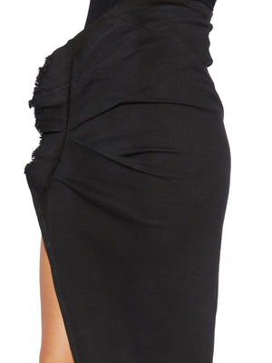 RICK OWENS Black Denim Skirt with Frayed Hem and Slit - Women's FW23 Collection