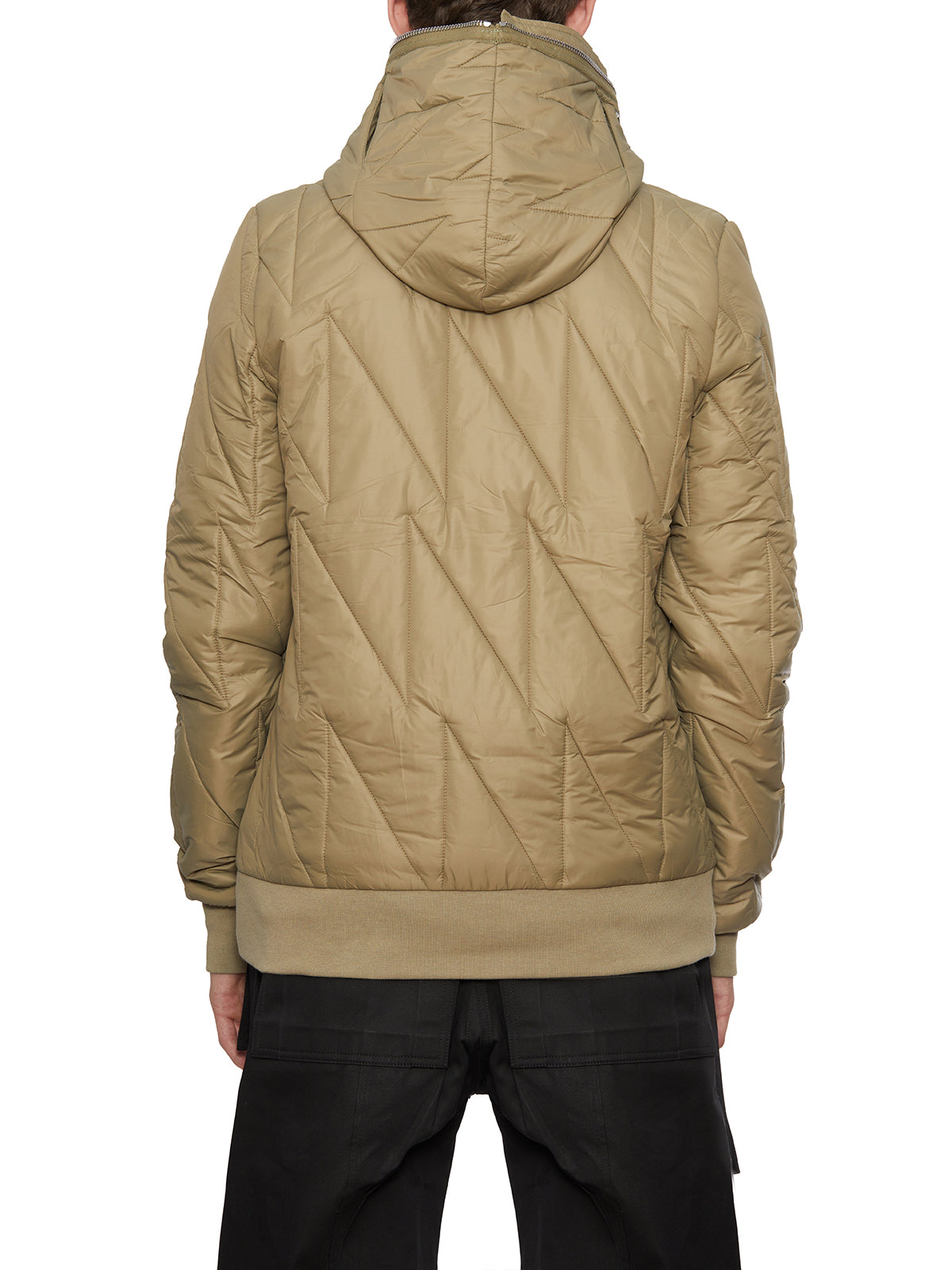 Green Bomber Jacket with Hood and Ribbed Trims for Men