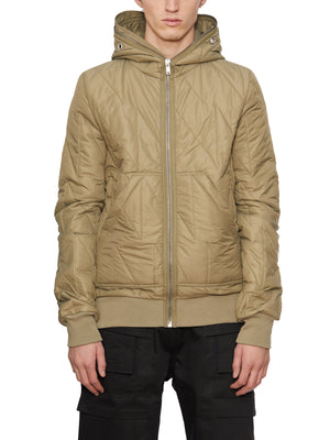 Green Bomber Jacket with Hood and Ribbed Trims for Men