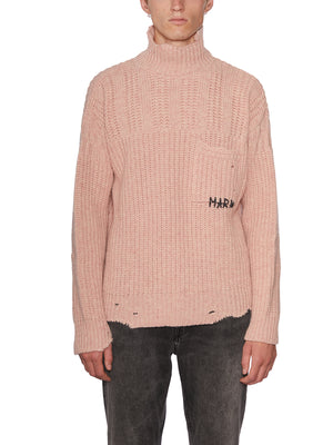 MARNI Soft Men's Wool Pullover with Distressed Details and Hand-Embroidered Writing