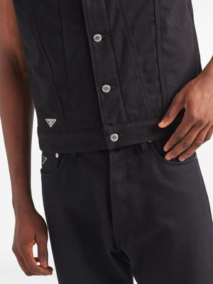 PRADA Men's Black Denim Gilet - Classic with a Modern Twist