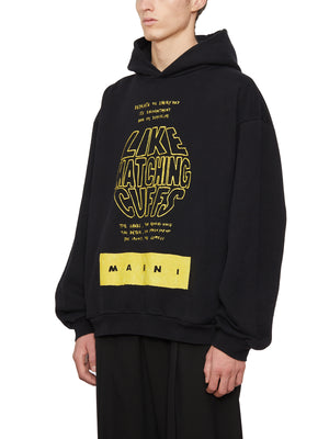 MARNI Men's Black Sweatshirt with Maxi Print Hood for FW24