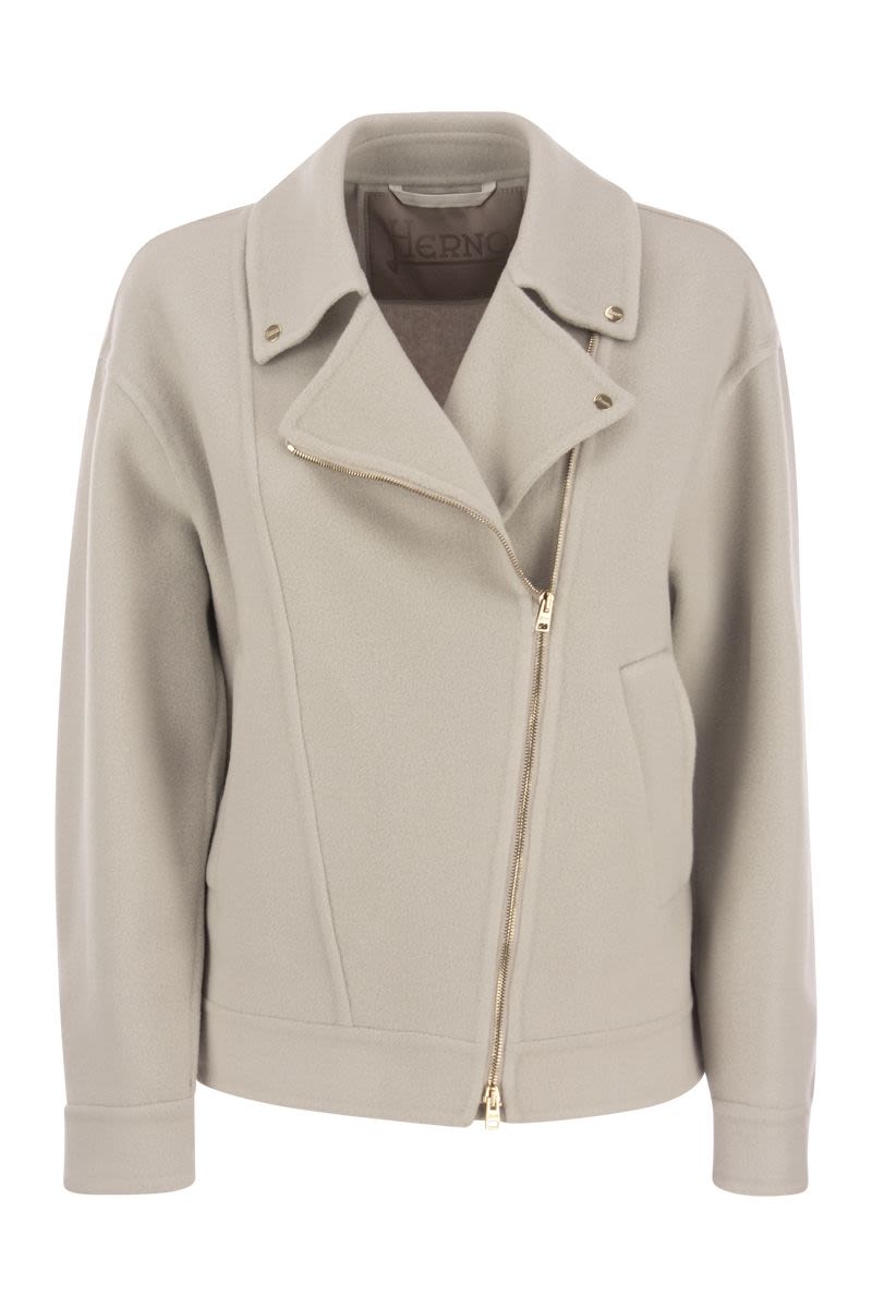 HERNO Women's White Biker Jacket made of Virgin Wool Blend for a Soft Feel - FW23 Collection