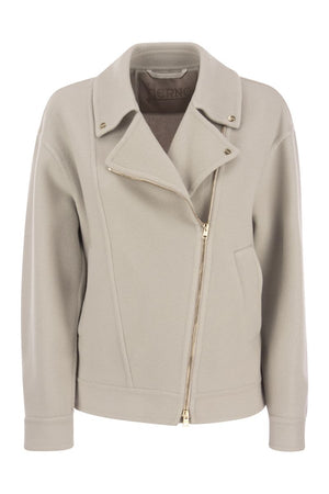 HERNO Women's White Biker Jacket made of Virgin Wool Blend for a Soft Feel - FW23 Collection