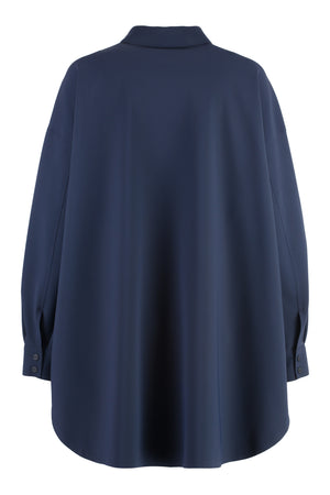 Blue Overshirt with Rounded Hem and Side Slits