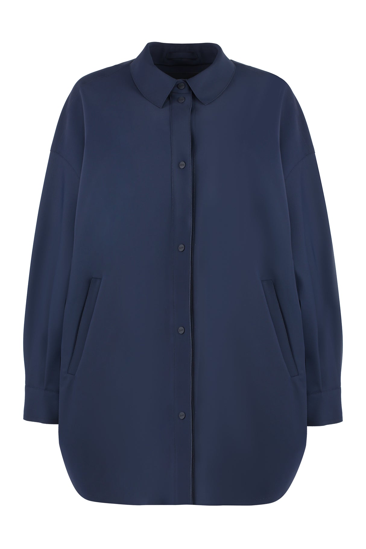 HERNO Navy Overshirt for Women with Technical Fabric and Side Slits for SS24