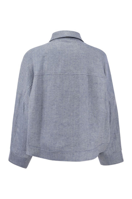 Light Blue Linen Jacket with Lurex Thread for Women