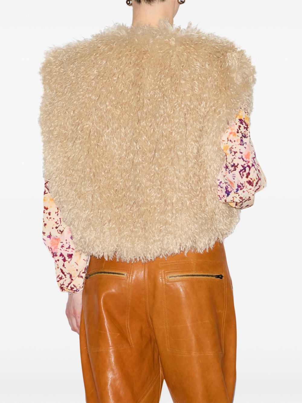 ISABEL MARANT Chic Beige Faux Fur Sleeveless Jacket