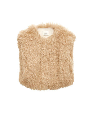 ISABEL MARANT Chic Beige Faux Fur Sleeveless Jacket