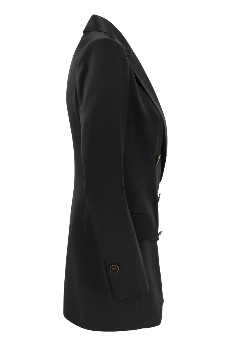 ELISABETTA FRANCHI Black Satin Jacket with Double-Breasted Enamelled Buttons