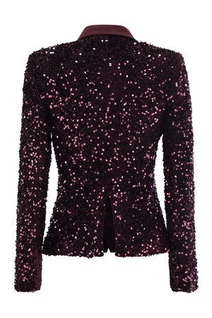 ELISABETTA FRANCHI Double-Breasted Chenille Jacket with Sequin Embroidery