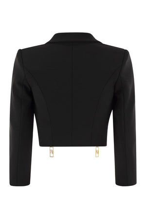 ELISABETTA FRANCHI Chic Cropped Stretch Crepe Jacket with Gold Zip Detail