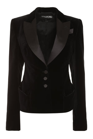精致时尚的黑色天鹅绒女士西装外套