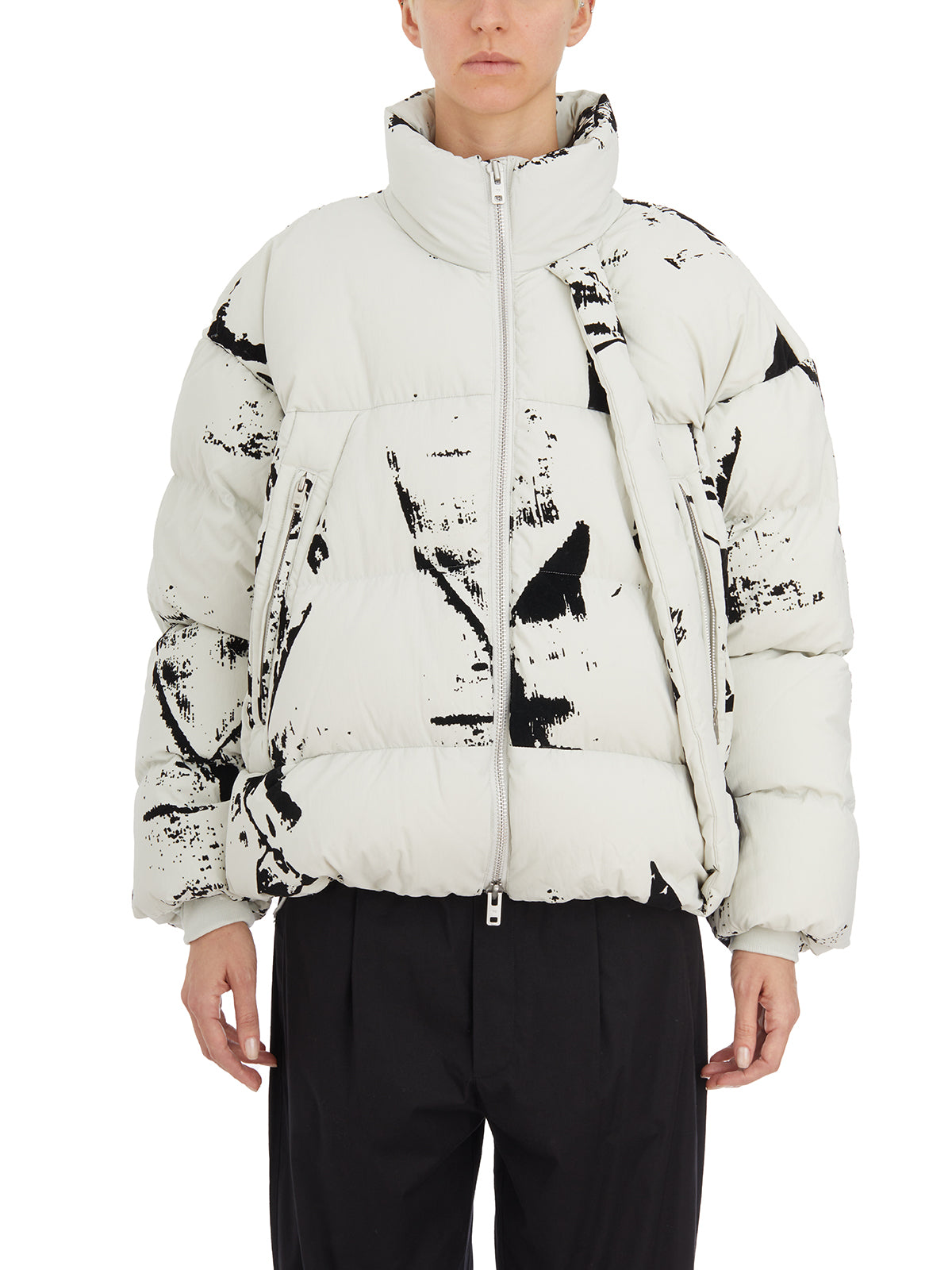 Y-3 Asymmetrical Zip White Puffer Jacket for Women