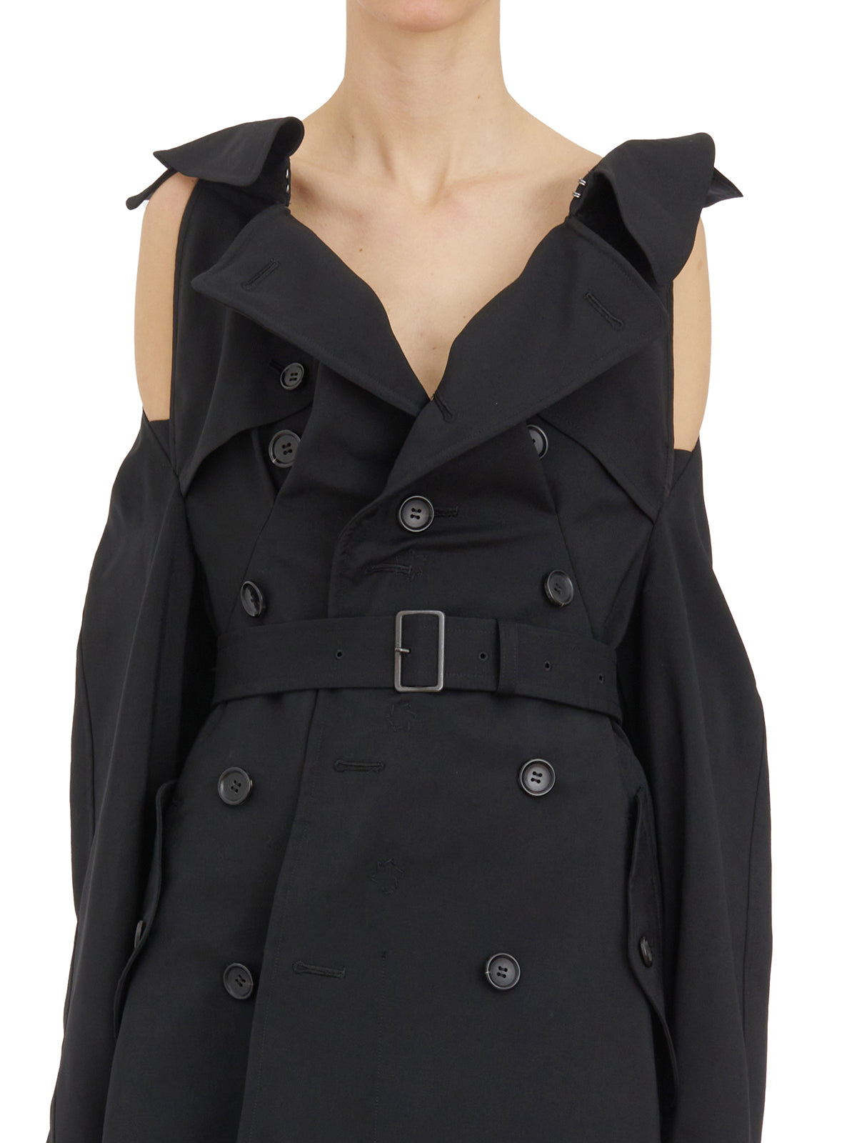 JUNYA WATANABE Women's Black Trench Coat with Detachable Sleeves and Belt