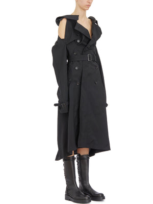 JUNYA WATANABE Women's Black Trench Coat with Detachable Sleeves and Belt