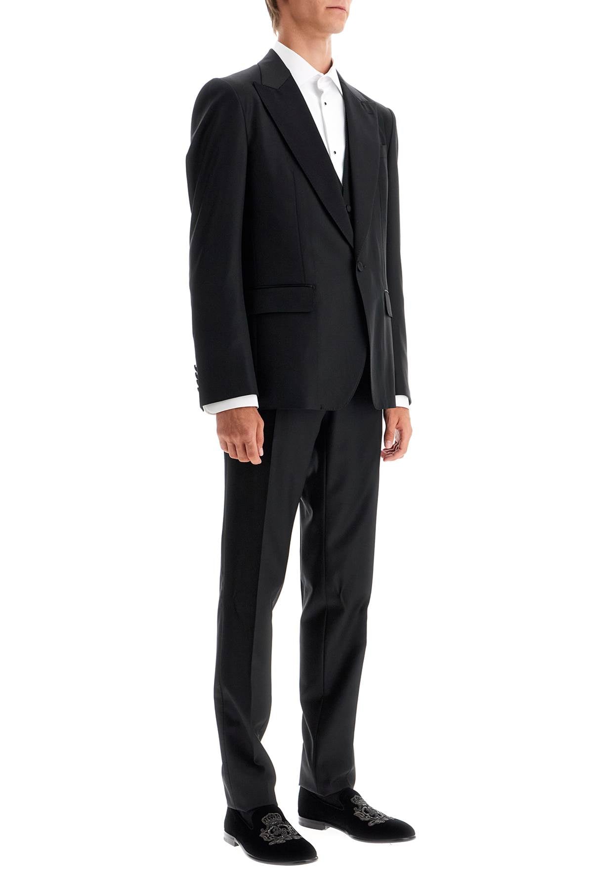 DOLCE & GABBANA Luxury Wool-Silk Tuxedo Suit with Silk Satin Accents